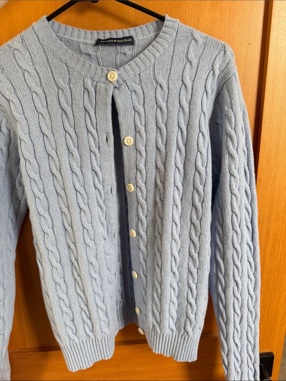 Brandy Melville Light Blue Cable Knit Button Cardigan